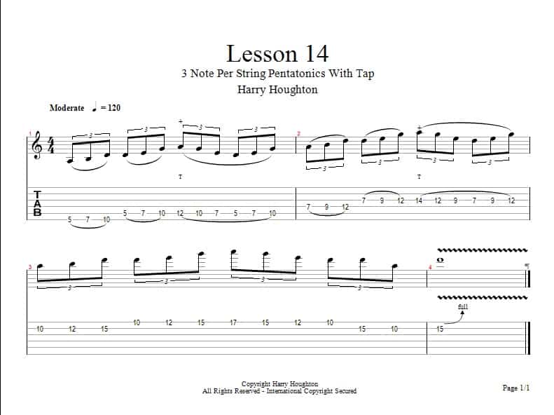 lesson 14 - 3 note per string pentatonics with tap - page 1