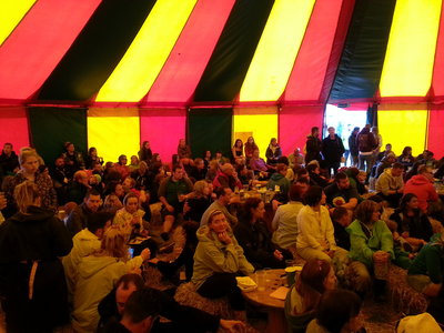 The warm - and dry - crowd at the Hog & Barrel tent